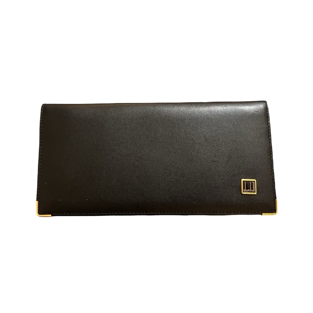 Dunhill *Mint*Smooth Black Leather Long Bifold Clean Wallet Mens/Womens Unisex